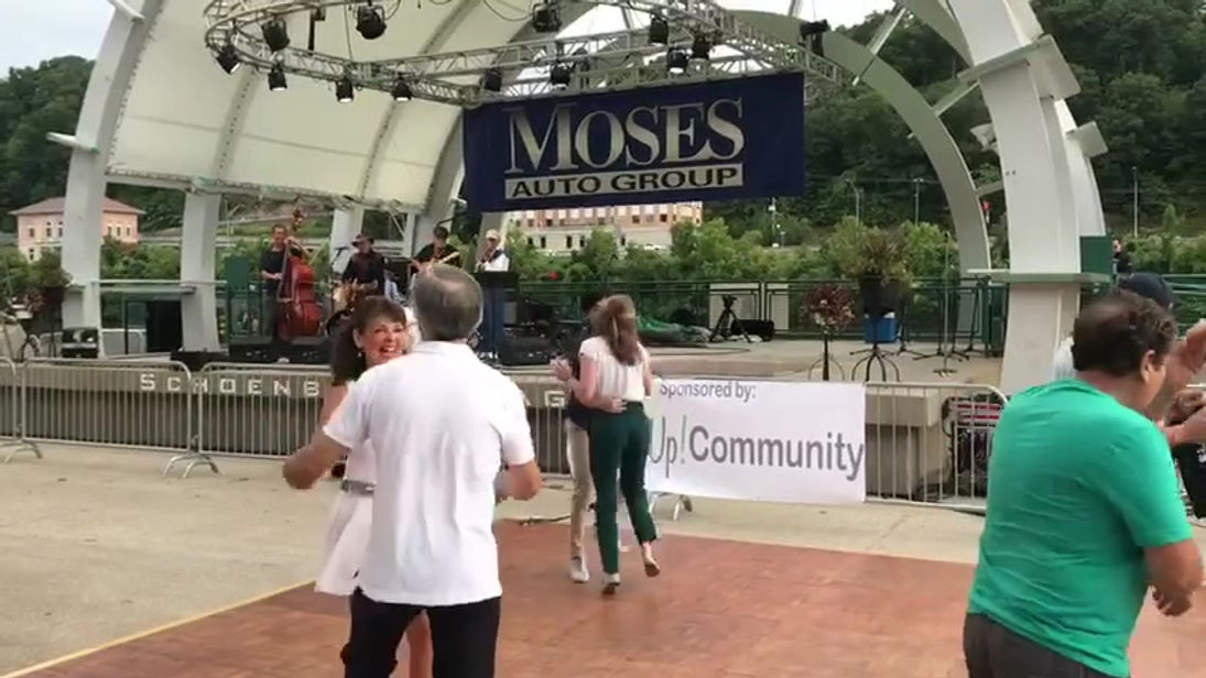 Dancing at Live on the Levee to Hot Jazz Jumpers, 8/23/19